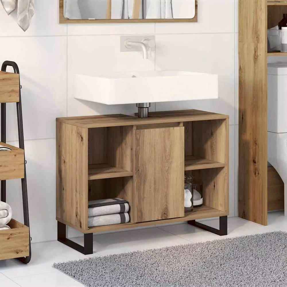 Berkfield Home Artisan Oak Modern Bathroom Vanity Unit in Brown – 2