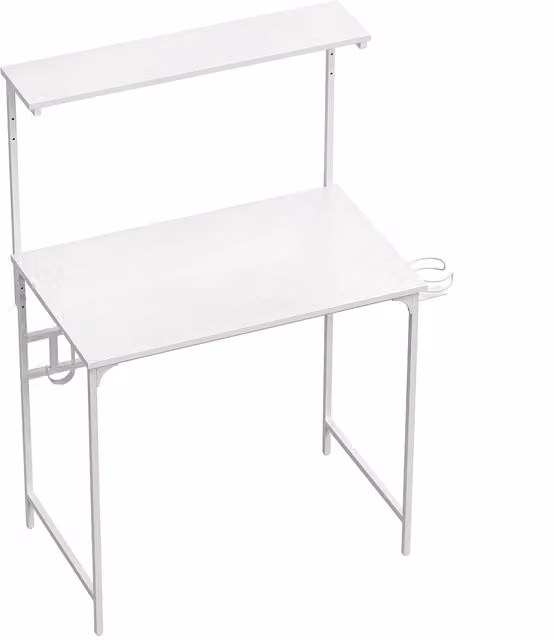 HOMCOM Modern White Computer Desk with Hutch Shelf, Cup Holder and Headphone Hook – 1