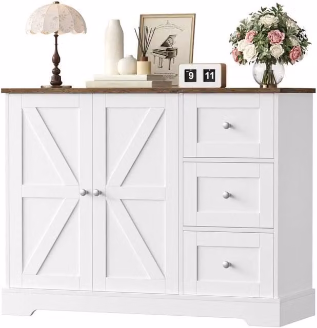 PAWNORA Kitchen Storage Cabinet with 3 Drawers and 2 Doors, White – 1
