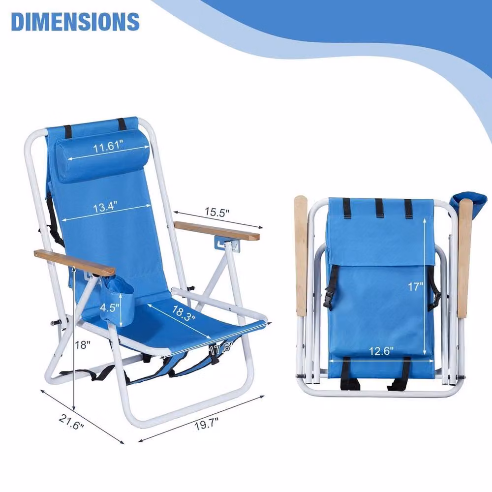 EONLION Blue 2-Person Folding Backpack Beach Chair with Adjustable Headrest, Armrests and Cup Holders – 2