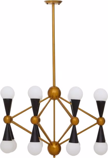 Fifty Five South Orsina Modern 16 Bulb Pendant Light with White Glass Spheres in Gold and Black Metal