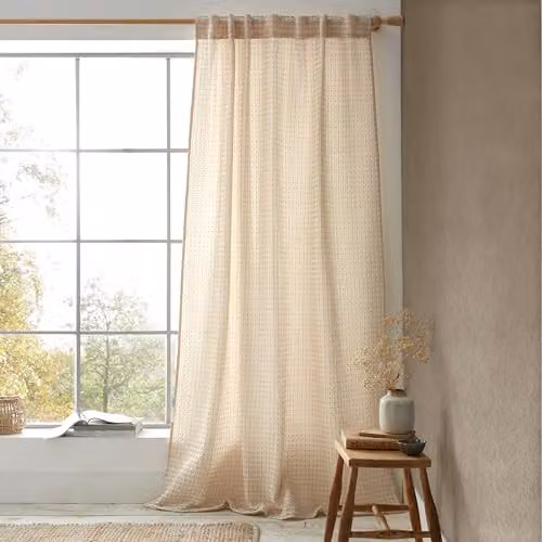 Pineapple Elephant Muscat Waffle Slot Top Voile Curtain Panel in Beige, W: 140 cm, H: 229 cm – 1