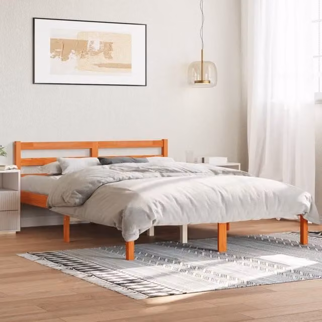 Berkfield Home Small Double Solid Wood Pine Bed Frame in Wax Brown, W/D/H: 120 x 190 cm