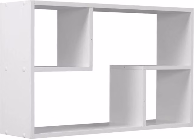 Kelvenix Rectangular Wooden Floating Wall Mounted Display and Storage Shelf in White, W/D/H: 61.0 x 38.0 x 16.5 cm