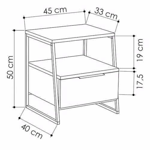 FWStyle Oak 1 Door Bedside Table with Open Shelf and Black Metal Frame in Brown – 2