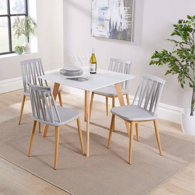 Home Source Trinity Square Dining Set with 4 Lucy Chairs in Grey and White