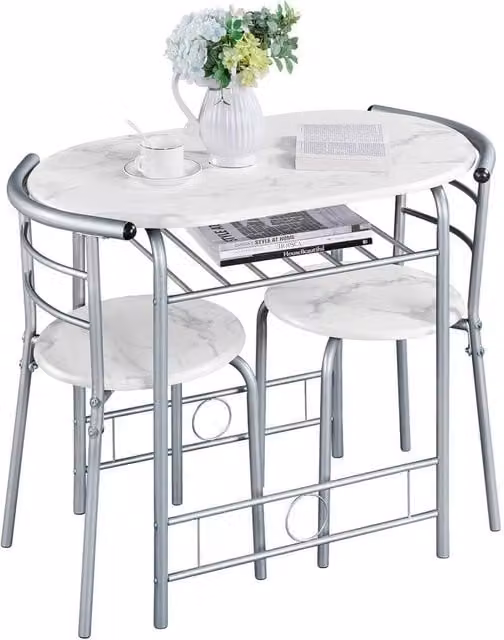 VOGREX 3 Piece Modern Dining Table and Chairs Set in White – 1