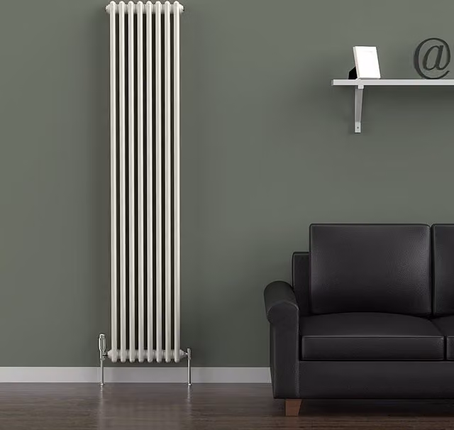 Lux Heat Vertical Coloured Column Radiator in Stone White, H 180 cm x W 38 cm