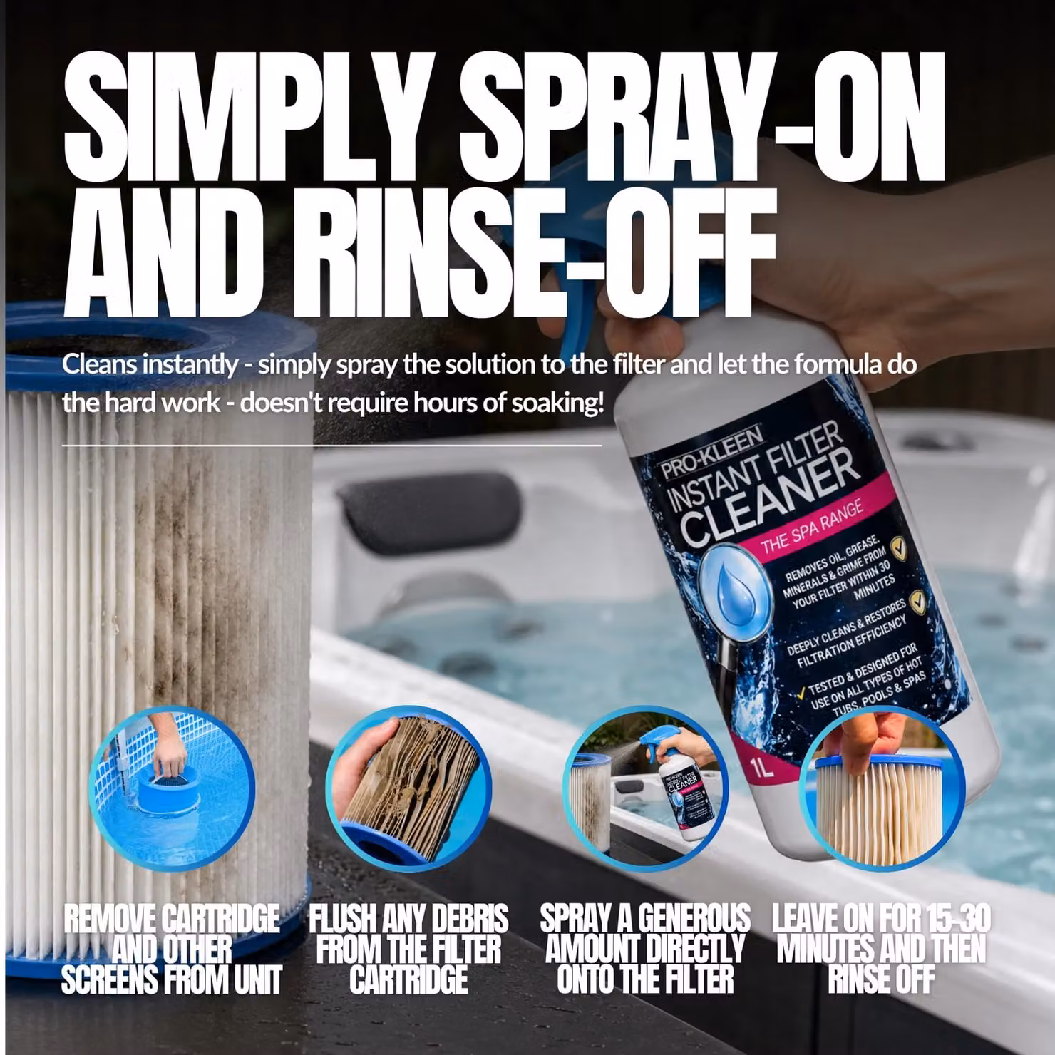 ProKleen Instant Hot Tub, Pool and Spa Filter Cleaner Spray, 2 x 1 l, Clear – 6