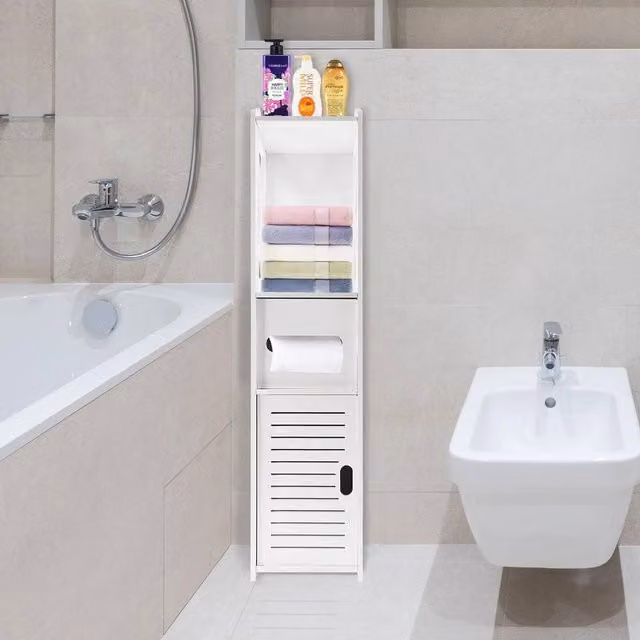 EONLION Single Freestanding Wooden Bathroom Cabinet in White