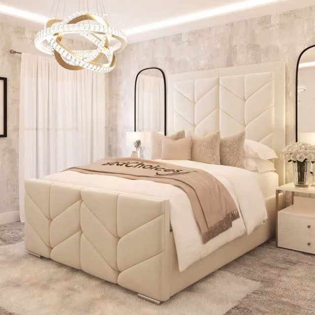 Bed Choices Sydney King Size Chesterfield Bed Frame, Upholstered in Beige Velvet, W/D/H: 180 x 200 cm