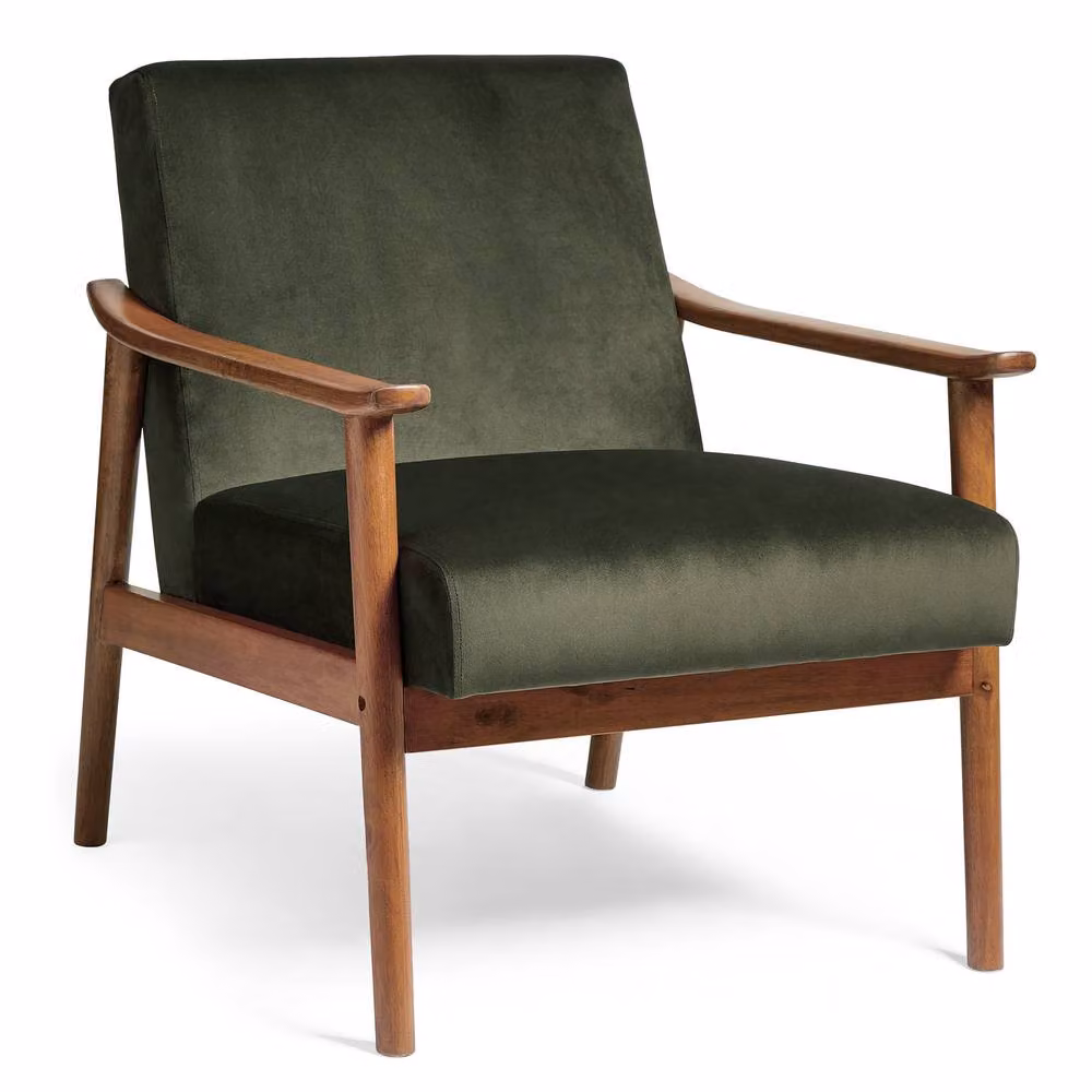VonHaus Mid Century Green Velvet Armchair with Solid Wood Frame – 6