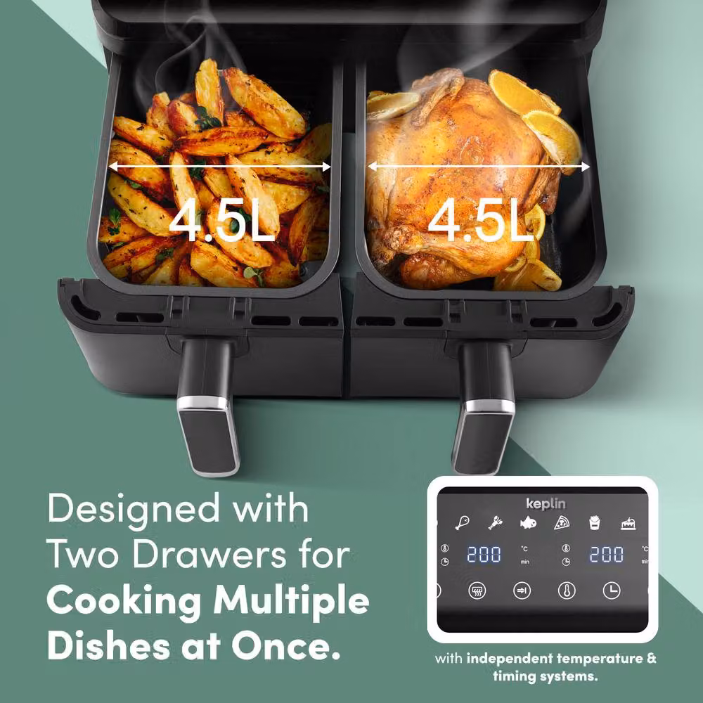 Keplin 9L Dual Zone Air Fryer with 8-in-1 Functions and Digital Display, Black – 4