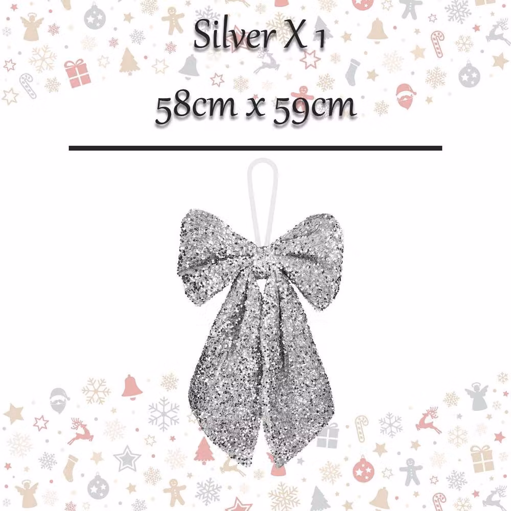 VFM e-Store Silver Sequins Bow Hanging Decoration, W: 58 cm, H: 58 cm – 2