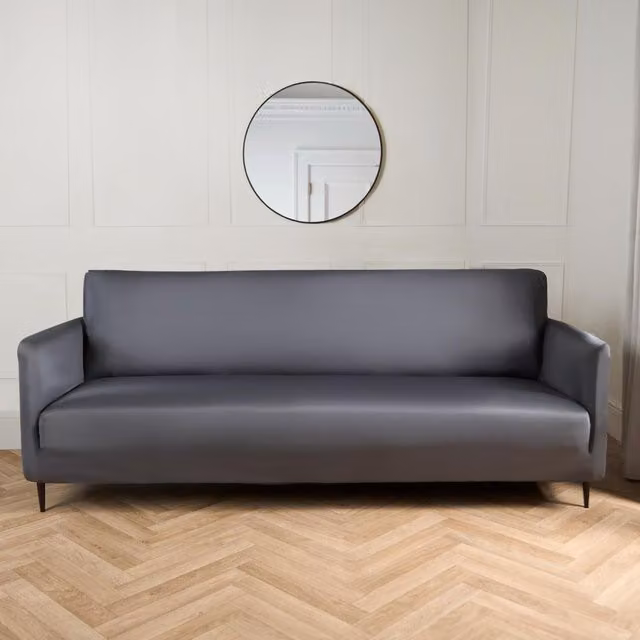 OHS Velvet Stretch 2 Seater Sofa Protector Cover in Charcoal Grey
