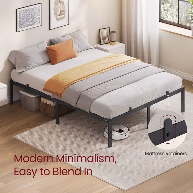 VASAGLE Modern Double Metal Bed Frame in Black, W/D/H: 135 x 190 cm
