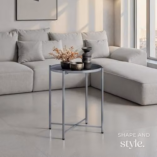 tectake Round Minimalist Side Table in Dark Grey with Height-Adjustable Feet, W/D/H: 45.5 x 45.5 x 53 cm – 2