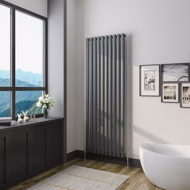 AicaBathroom Vertical Oval Column Radiator in Anthracite, W: 59 cm, H: 160 cm