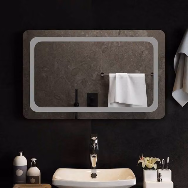 Berkfield Home LED Bathroom Mirror, Rectangular, Clear, W: 80 cm, H: 50 cm