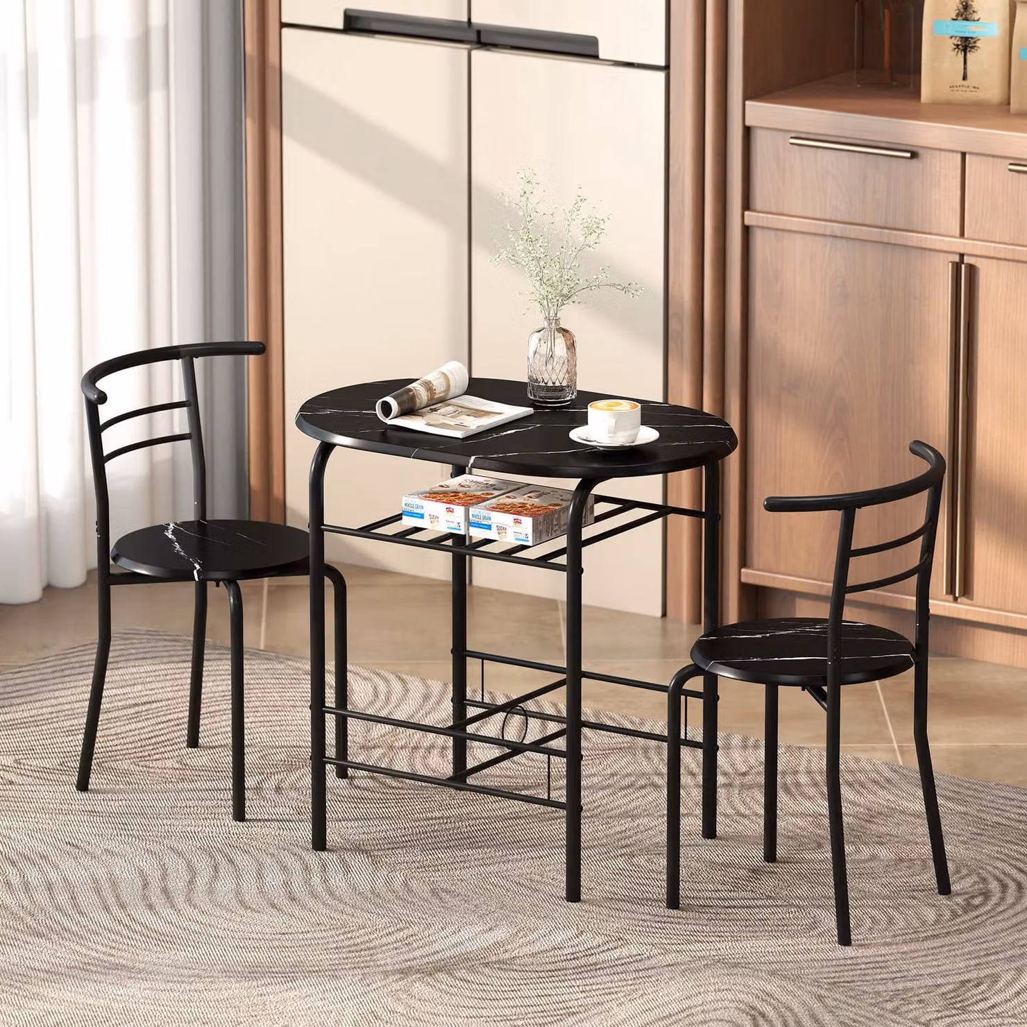 HOMCOM Three-Piece Compact Modern Dining Set in Black – 2