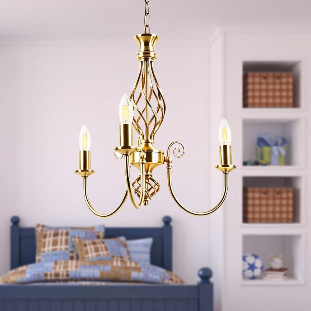 First Choice Lighting Barley Twist 3 Light Pendant in Polished Brass and Gold – 3