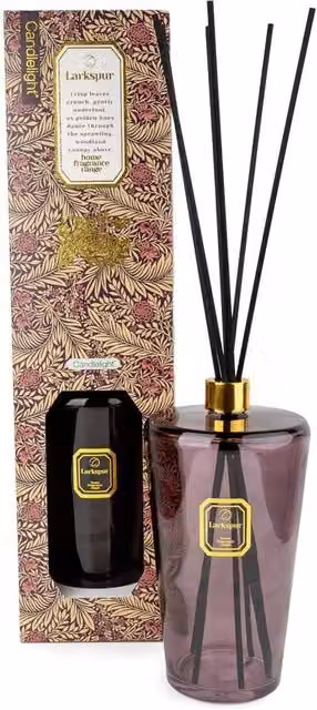 Candlelight Larkspur Scent Reed Diffuser, 1000ml, Plum with Purple, Gold and Black Accents