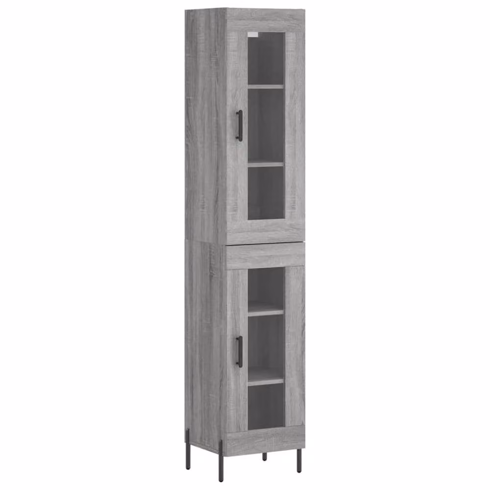Berkfield Home Grey Sonoma Highboard with Glass Doors and Internal Shelves, W/D/H: 34.5 x 34 x 180 cm – 3