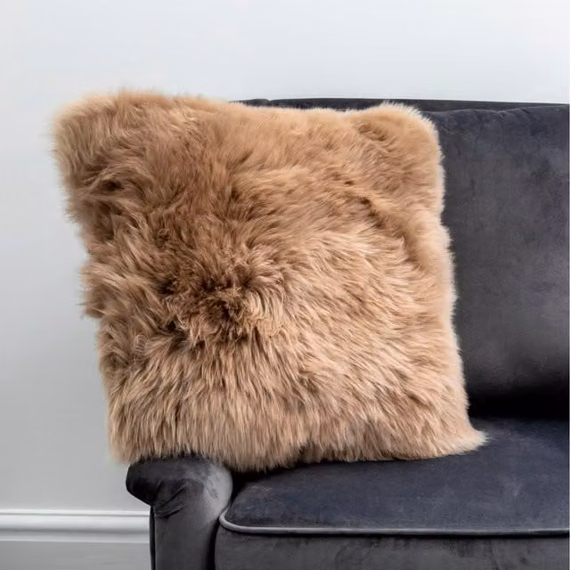 Native Natural Square Wool and Velvet Cushion in Brown and Orange – 1