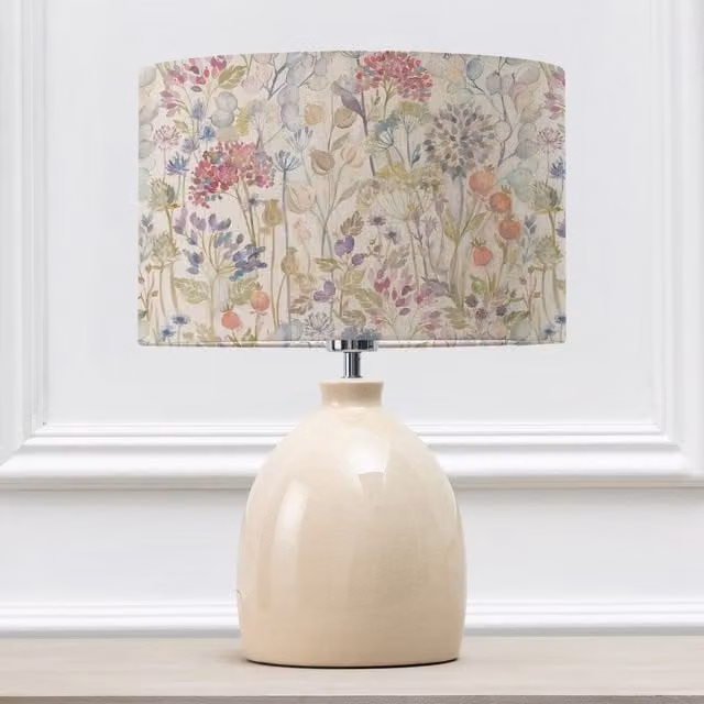 Voyage Maison Leura Ceramic Table Lamp with Hedgerow Eva Fabric Lampshade in Beige and Multicolour