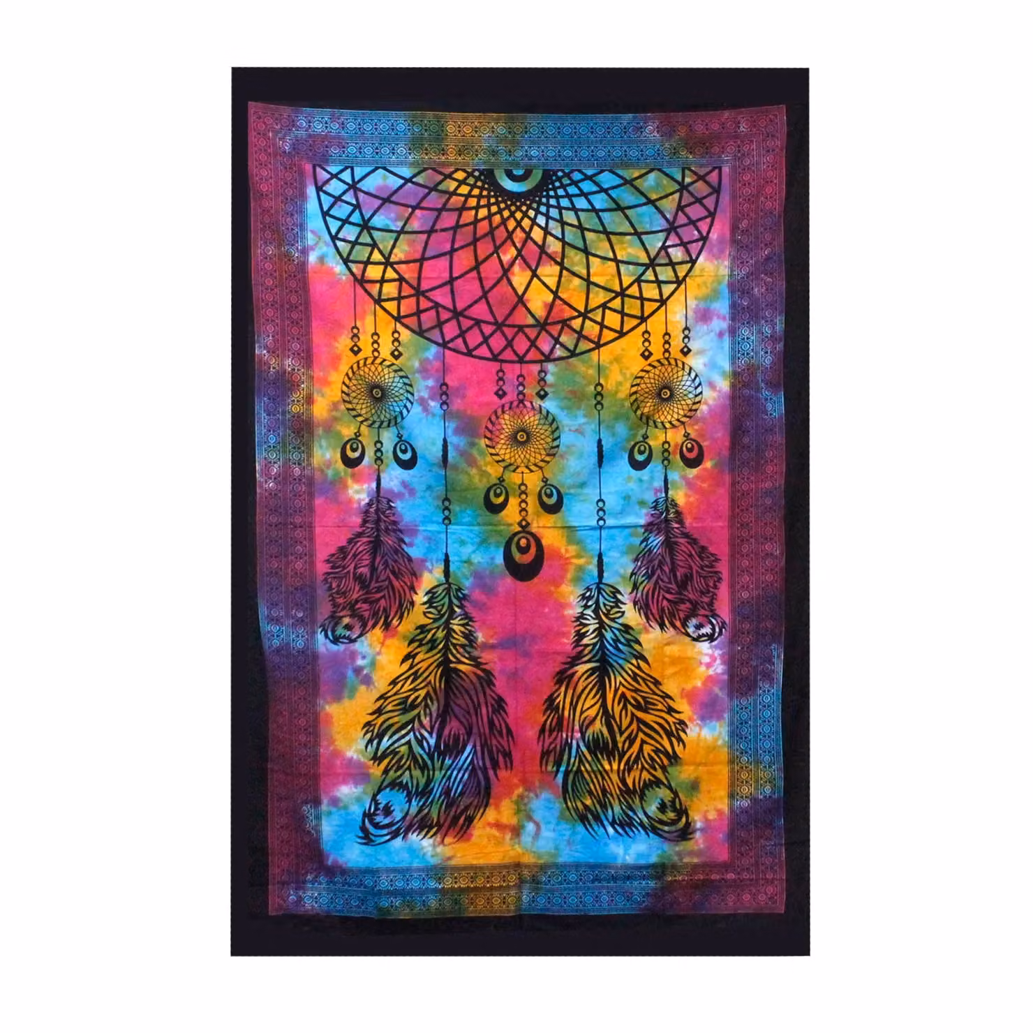KDMD Ancient Wisdom Double Cotton Bedspread and Wall Hanging Set in Multicolour Boho Geometric Design – 2