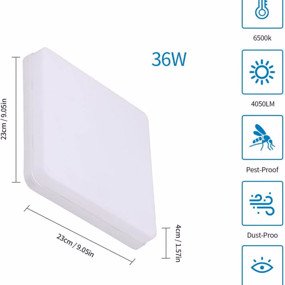 Pheashine White Square LED Ceiling Light, 36W, 6500K Cool White, 23 cm – 3