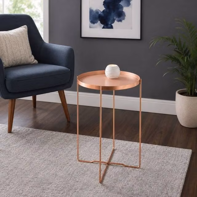 SPOT ON DEALZ Blush Round Side Table with Removable Tray and Copper Legs, W/D/H: 35 x 35 x 47 cm – 1