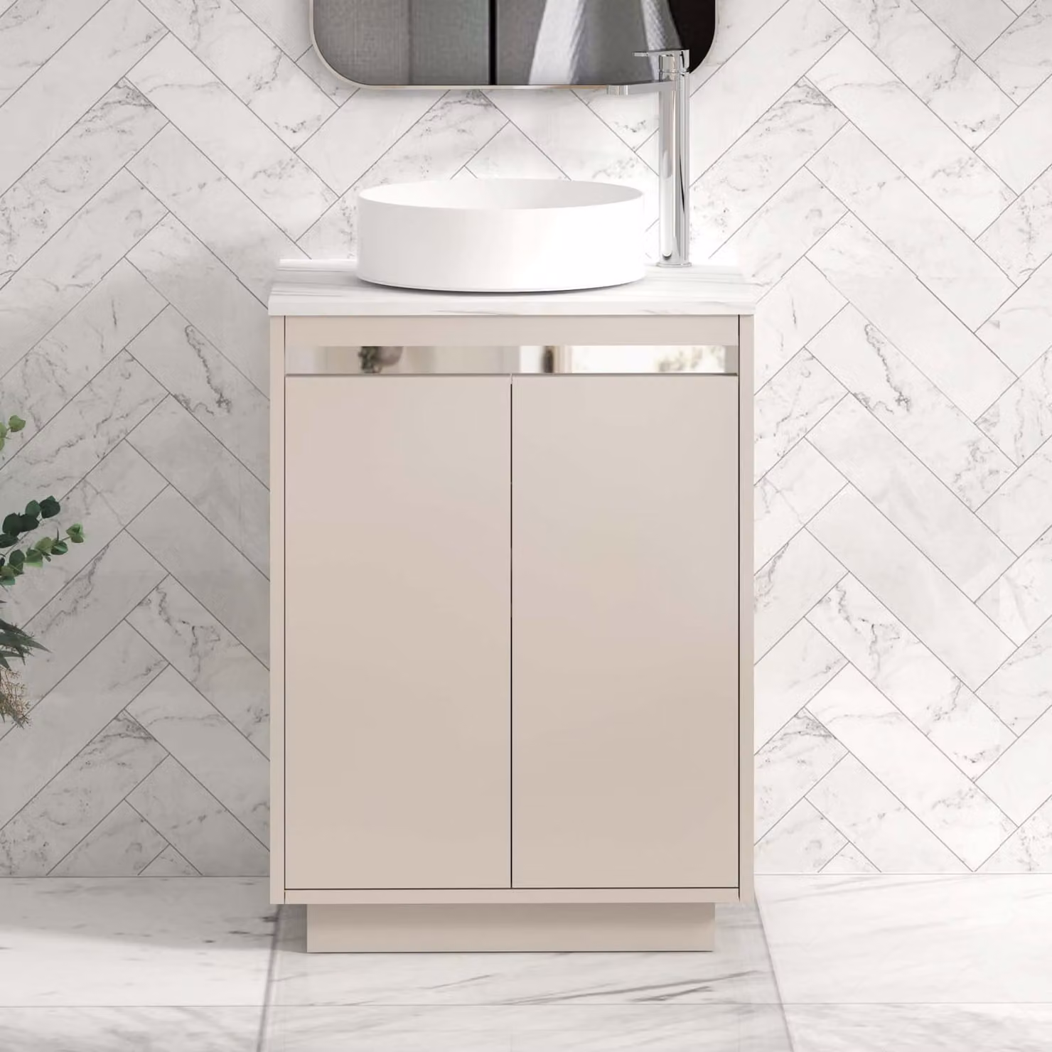 Royal Bathrooms Orion 2 Door Floor Standing Vanity Unit in Warm Taupe with Carrara White Stone Countertop Basin