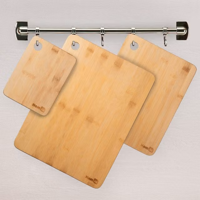 Homiu Set of 3 Rectangular Bamboo Chopping Boards with Handles in Brown and Yellow