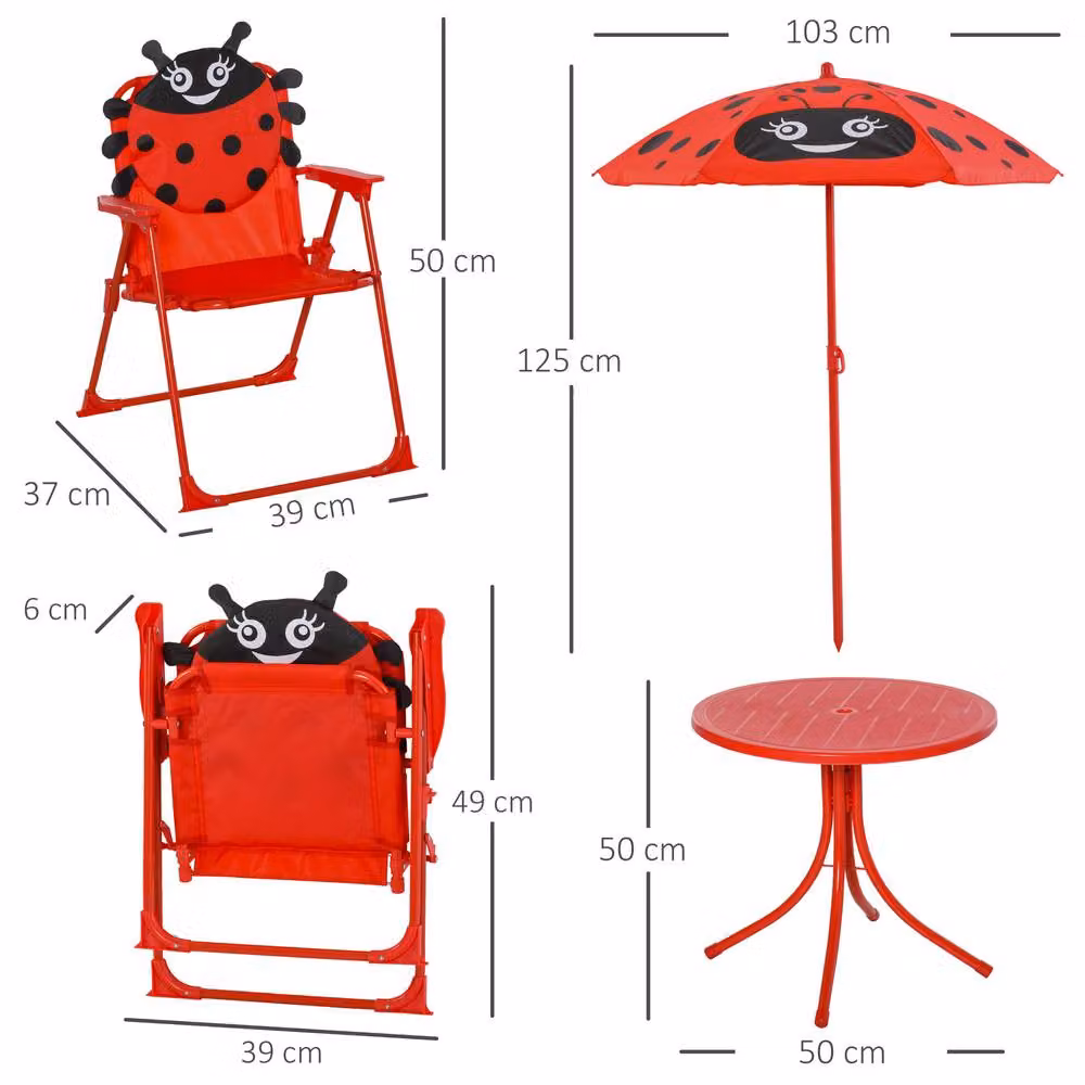 STILVORA Kids Metal Patio Set with Parasol in Red – 4