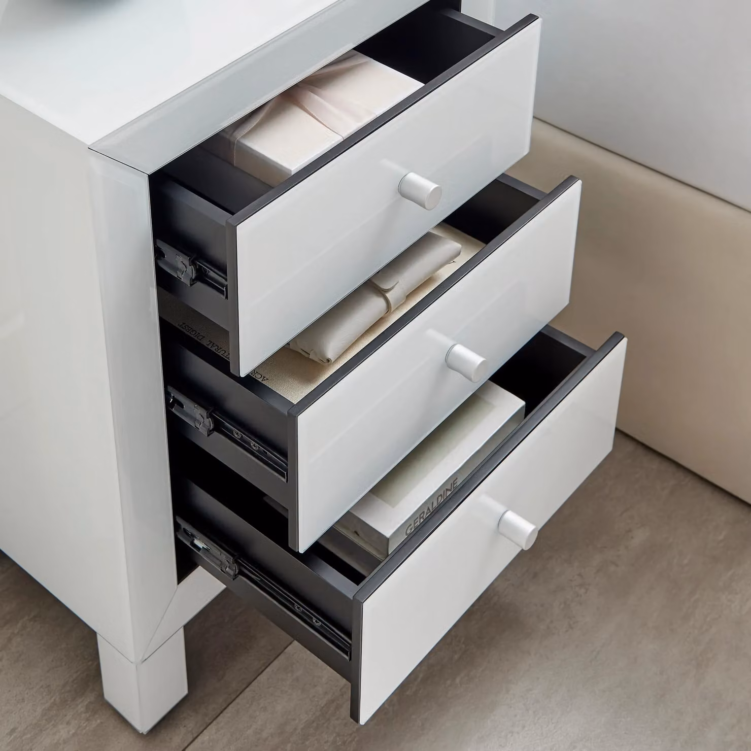 FurnitureboxUK Lexi Large Wooden Bedside Table with 3 Drawers and Modern White Mirrored Finish – 2
