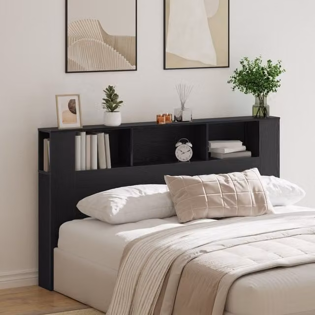 Berkfield Home Black Oak Headboard Cabinet, W: 180 cm, D: 18.5 cm, H: 102.5 cm – 1