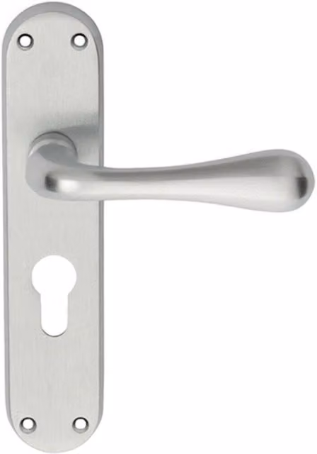 Loops Pair Smooth Round Bar Handle on Euro Lock Backplate in Satin Chrome, 185 x 40 mm