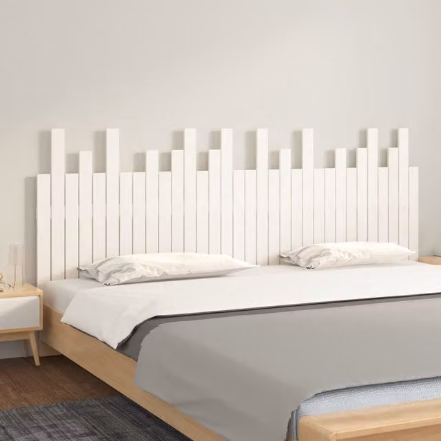 Berkfield Home White Rustic Solid Wood Pine Wall Mount Headboard W/D/H: 204 x 3 x 80 cm