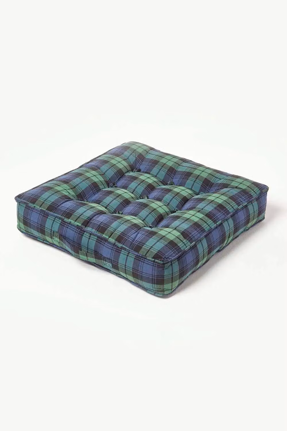 Homescapes Black Watch Tartan Cotton Armchair Booster Cushion in Black and Green, W/D/H: 50 x 50 x 50 cm – 2