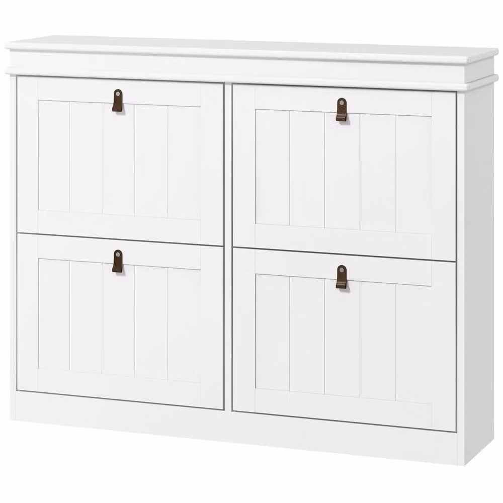 STILVORA Modern White Shoe Cabinet with 4 Compartments and Hinged Doors – 2