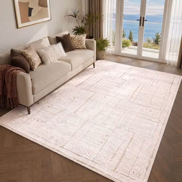Livabliss Alba Modern Geometric Living and Dining Room Rug in Brown, White and Beige, W: 160 cm, D: 215 cm – 1