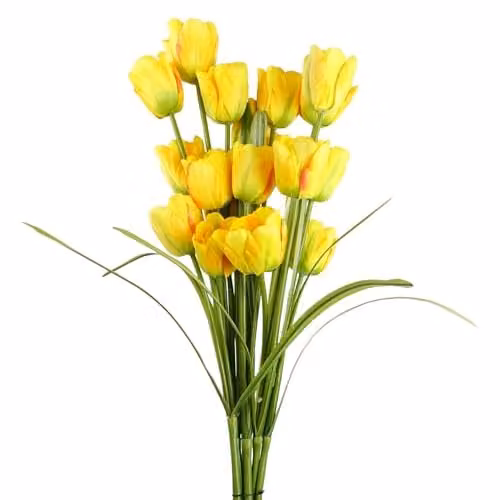 Yellow Tulip Leaf Design Artificial Textile Flowers