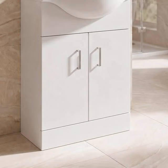 Nes Home Gloss White Modern Freestanding Bathroom Cabinet with Soft Close Doors W: 60 cm, H: 75 cm