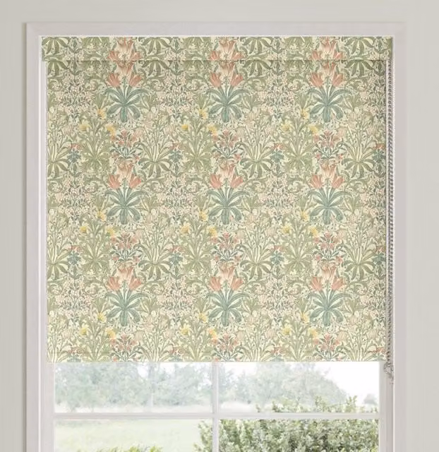 William Morris Woodland Weeds Translucent Made To Measure Roller Blind, Green Floral Pattern