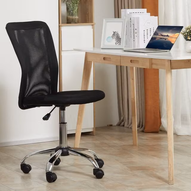 Vinsetto Black Fabric Armless Swivel Task Chair with Castors for Home Office