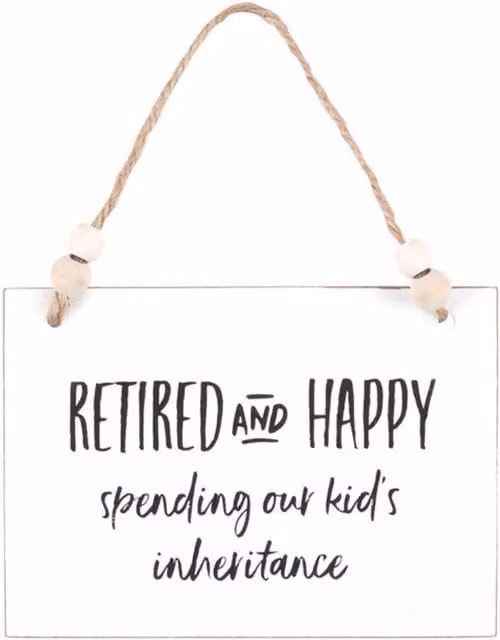KDMK Retired & Happy White Wooden Hanging Sign