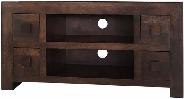 Jaipur Furniture Ltd Plazma 4 Drawer TV Unit in Brown Mango Wood, W: 110 cm, D: 40 cm, H: 55 cm – 1