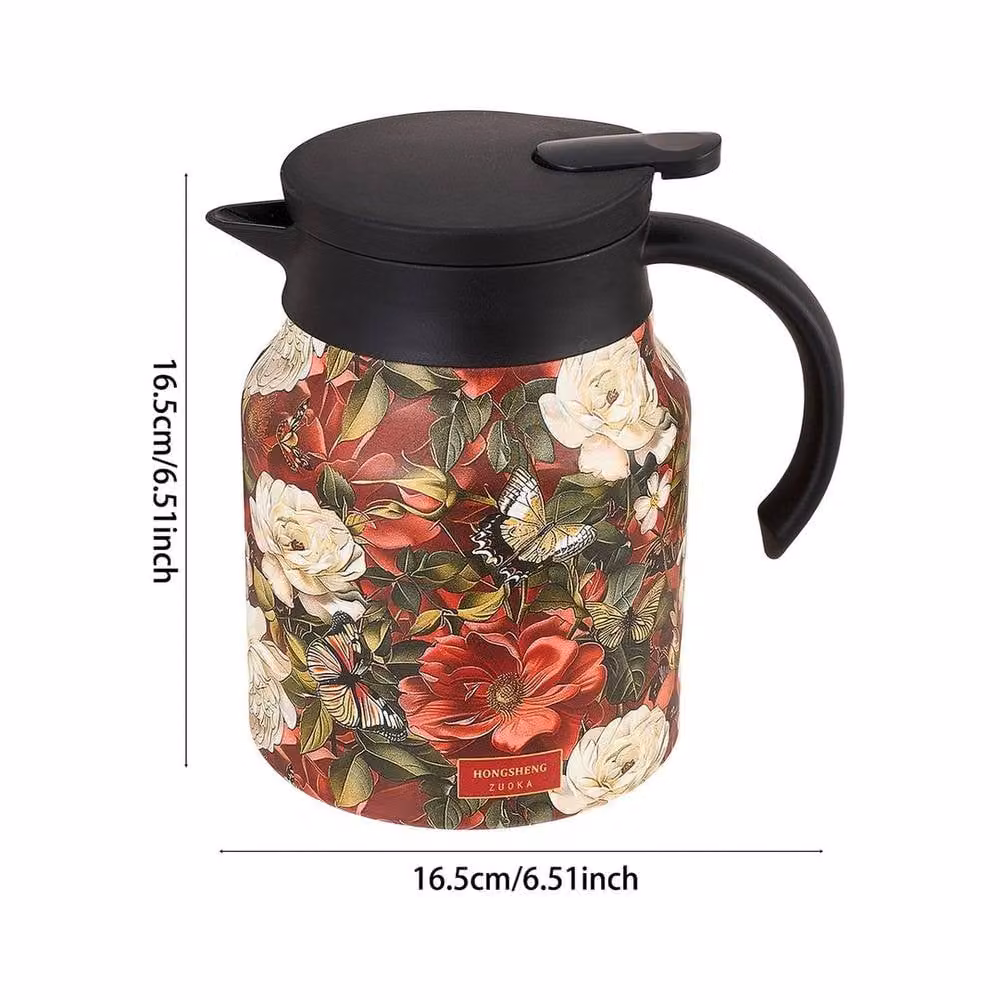 NESTLUNE Red Floral Pattern Stainless Steel Insulated Tea Thermos with Infuser, 1000ml – 2