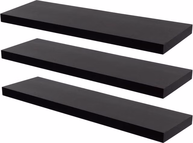 Harbour Housewares Set of 3 Modern Black Floating Wall Shelves, W: 80 cm, D: 8 cm